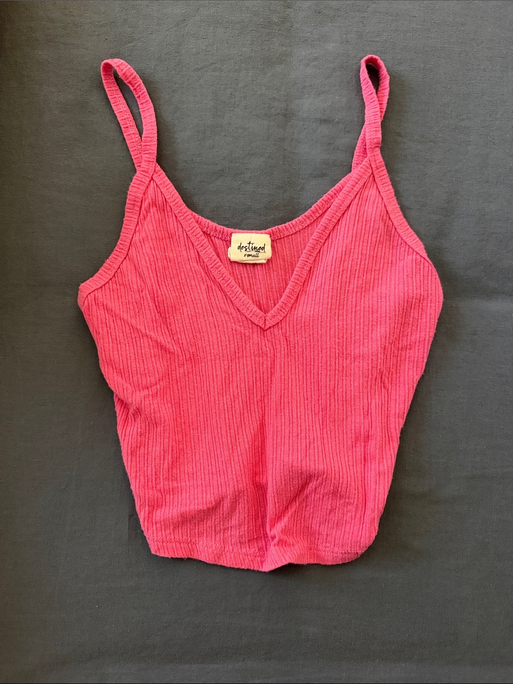 destined Essentials Ribbed V-Neck Tank in Hot Pink